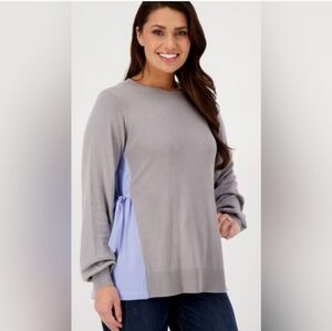 Laurie Felt Gray and Blue Sweater with Side Tie